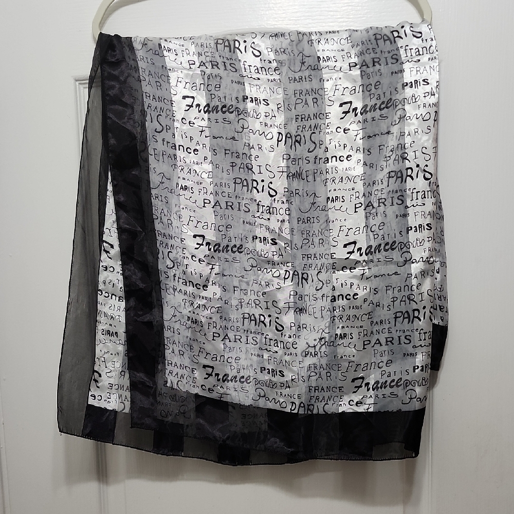 Black and Silver Paris Print Scarf With Script